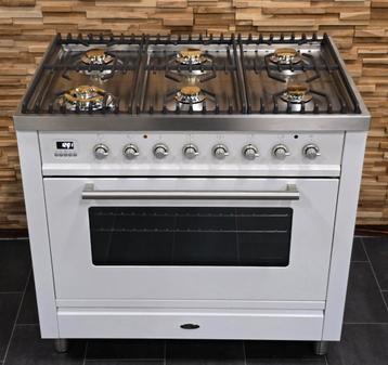 🔥Luxe Fornuis Boretti 90 cm wit + rvs 6 pits 300° oven beschikbaar voor biedingen