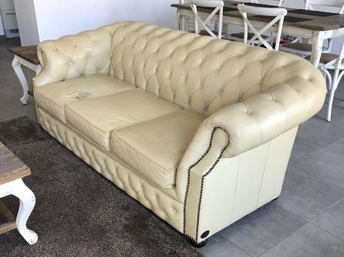 Chesterfield créme, Huis en Inrichting, Zetels | Zetels, Gebruikt, Rechte bank, Driepersoons, 200 tot 250 cm, 75 tot 100 cm, Leer