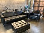 Zwarte leren salon / zetel, Huis en Inrichting, Ophalen, Gebruikt, Leer, Ikea