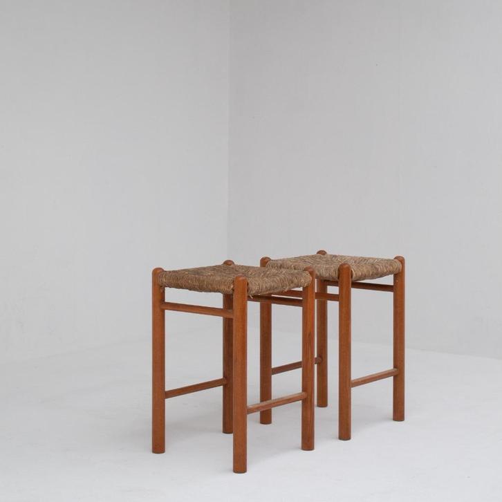 Houten Krukken met Gevlochten Zittingen, Huis en Inrichting, Krukjes, Gebruikt, Hout, Ophalen of Verzenden