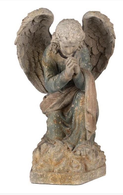 Prachtig beige-groen sacraal groot beeld van een engel., Antiek en Kunst, Kunst | Beelden en Houtsnijwerken, Ophalen of Verzenden