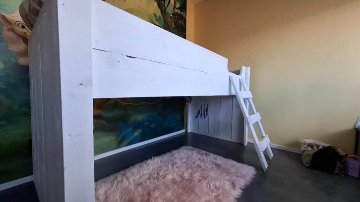 Halfhoogslaper in steigerhout - VanLonden, Huis en Inrichting, Slaapkamer | Bedden, Gebruikt, Eenpersoons, 90 cm, 200 cm, Steigerhout