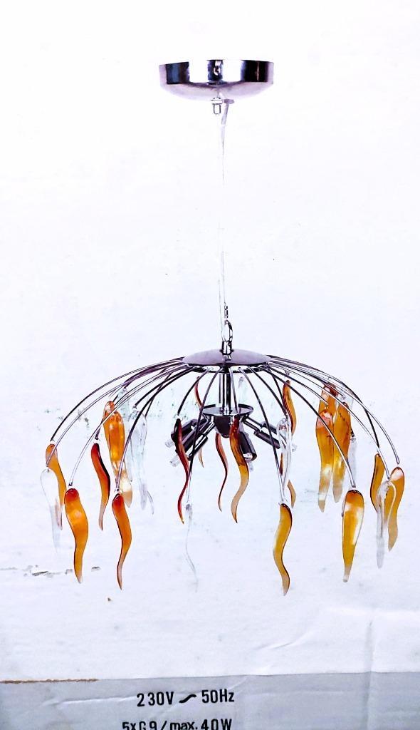 Luster Exclusieve – metaal & amber glas – NIEUW in doos!, Antiek en Kunst, Antiek | Glaswerk en Kristal, Ophalen of Verzenden