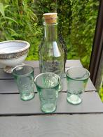 Franse melkfles met 3 glazen in bioglas, Verzamelen, Glas en Drinkglazen, Ophalen of Verzenden