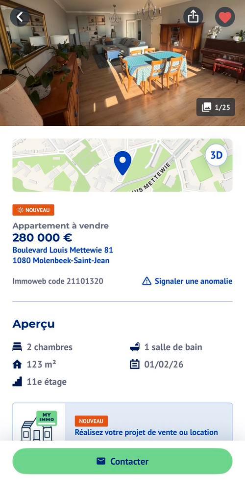 Appartement 2ch Bruxelles, Immo, Appartementen en Studio's te huur, Brussel