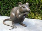 beeld van een grote rat in brons, natuurlijke maat..., Tuin en Terras, Nieuw, Overige materialen, Ophalen of Verzenden, Dierenbeeld