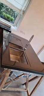 Werkblad graniet zwart incl inox spoelbakken., Huis en Inrichting, Keuken | Keukenelementen, Ophalen, Zwart