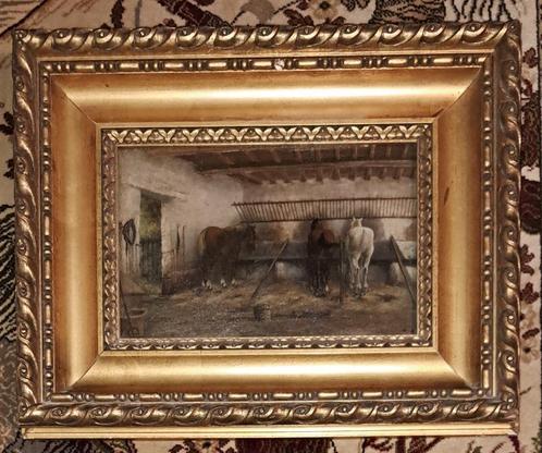 mooi schilderij van paarden op stal, Antiek en Kunst, Kunst | Schilderijen | Klassiek, Ophalen