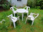 Tuintafel met 4 tuinstoelen aangeboden, Tuin en Terras, Tuinsets en Loungesets, Ophalen, 4 zitplaatsen, Kunststof, Gebruikt