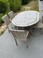 Tuintafel teak met 5 stoelen + kussens, Tuin en Terras, Tuinsets en Loungesets, Ophalen of Verzenden, Gebruikt