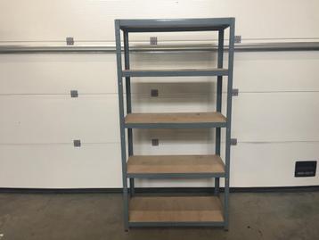 (101) Metalen rek met legplanken donkergrijs beschikbaar voor biedingen
