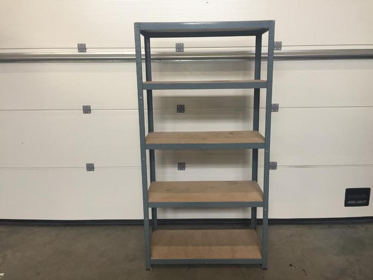 (101) Metalen rek met legplanken donkergrijs, Huis en Inrichting, Kasten | Stellingkasten, Zo goed als nieuw, Ophalen