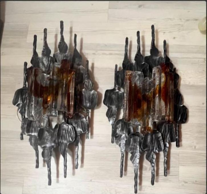 vintage xl brutalist  Ahlström & Ehrlich wandlampen set, Huis en Inrichting, Lampen | Wandlampen, Zo goed als nieuw, Glas, Metaal