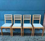 4 teakhouten  stoelen met beige kussens, Tuin en Terras, Tuinsets en Loungesets, Ophalen, Zo goed als nieuw