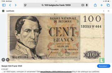 Bankbiljet 100 Belgische frank 1959 beschikbaar voor biedingen