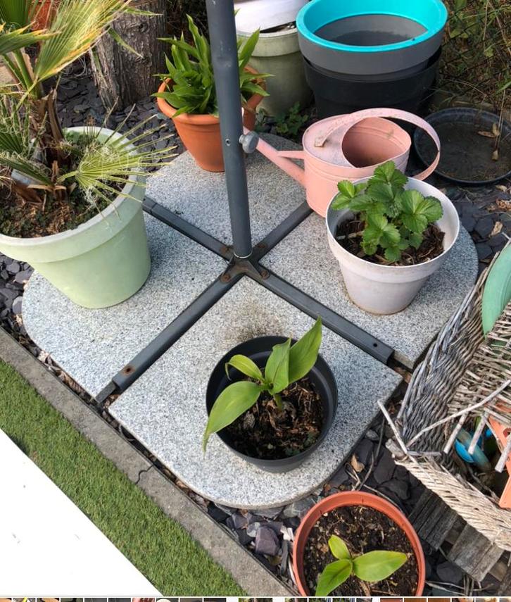 4 granieten parasol tegels stenen, Tuin en Terras, Parasols, Gebruikt, Zweefparasol, Ophalen of Verzenden