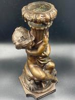 Antiek bronzen beeld putti kandelaar., Ophalen of Verzenden