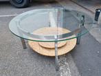 Prachtige vintage salontafel met glazen blad, Ophalen, Zo goed als nieuw
