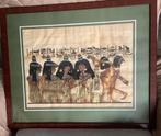 2 papyrus tekeningen uit Egypte ingekaderd 53,5 x43 cm, Ophalen of Verzenden