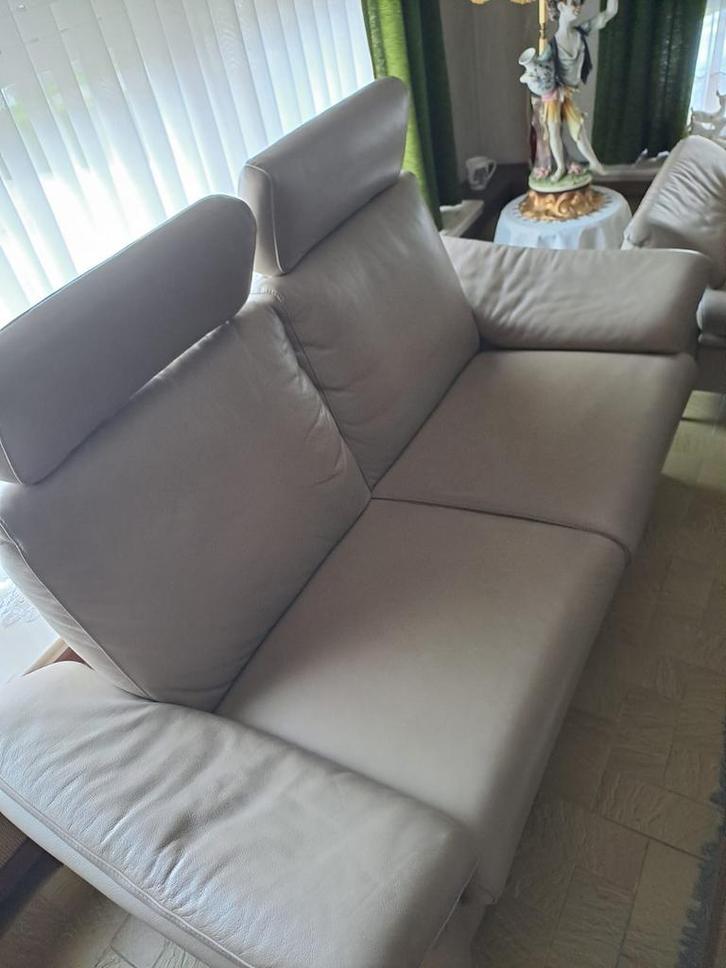 Tweezit in leder, Huis en Inrichting, Zetels | Zetels, Gebruikt, Rechte bank, Tweepersoons, Leer, Ophalen