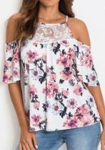 Top T-shirt floral épaules dénudées dentelle, Verzenden, Nieuw