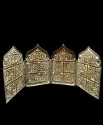 Antiek Russische bronzen reis-icoon triptiek jaren 1800, Ophalen