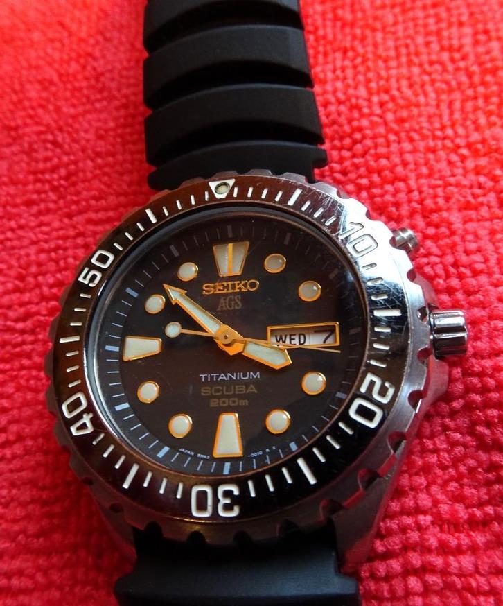 Seiko SBBW045 AGS Scuba titanium monobloc, Handtassen en Accessoires, Horloges | Heren, Gebruikt, Polshorloge, Seiko, Overige materialen