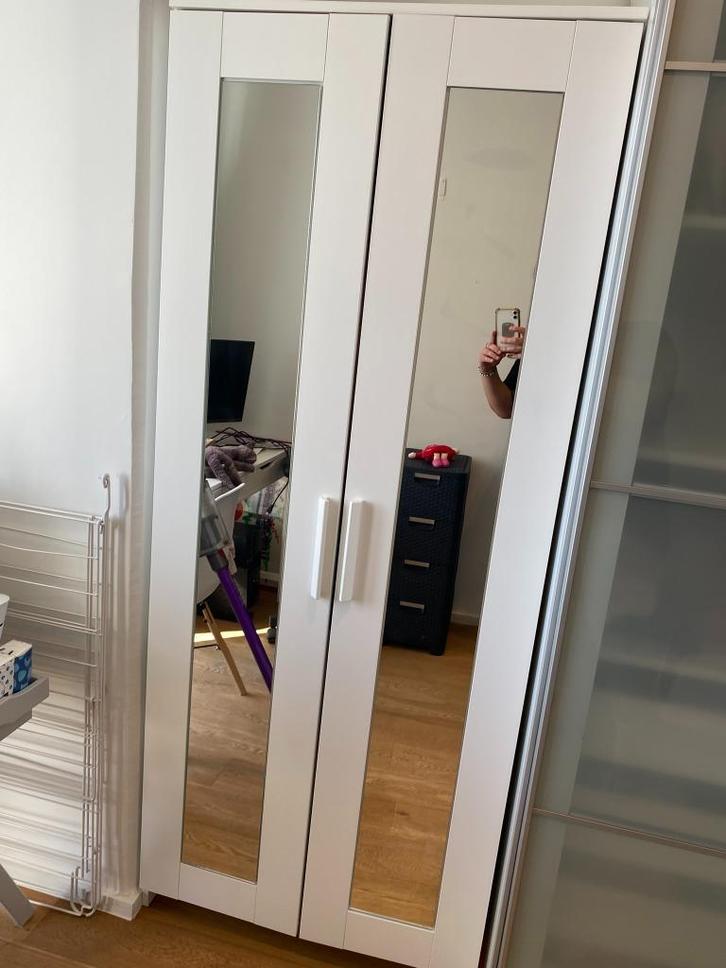 Witte kledingkast met spiegeldeuren —190 x 78 x 50 cm, Huis en Inrichting, Kasten | Kleerkasten, Zo goed als nieuw, 150 tot 200 cm