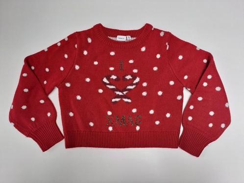 Mt 134-140 Rode gebreide trui met witte bollen I love X-mas, Kinderen en Baby's, Kinderkleding | Maat 134, Zo goed als nieuw, Meisje