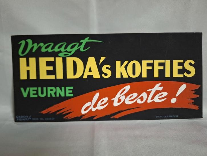 Reclame bord 1970's Koffie Heida Veurne, Verzamelen, Merken en Reclamevoorwerpen, Gebruikt, Reclamebord, Ophalen of Verzenden