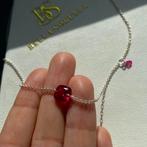 Ketting collier zilver 925 robijn winkelprijs 250€, Ophalen of Verzenden, Zo goed als nieuw, Met edelsteen, Rood