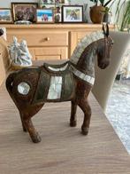 Antiek houten Marwari paard met messing en parelmoer, Ophalen of Verzenden