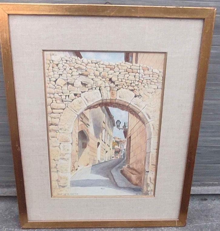 Aquarelle le Castellet signe m castin, Antiek en Kunst, Kunst | Schilderijen | Klassiek, Ophalen of Verzenden