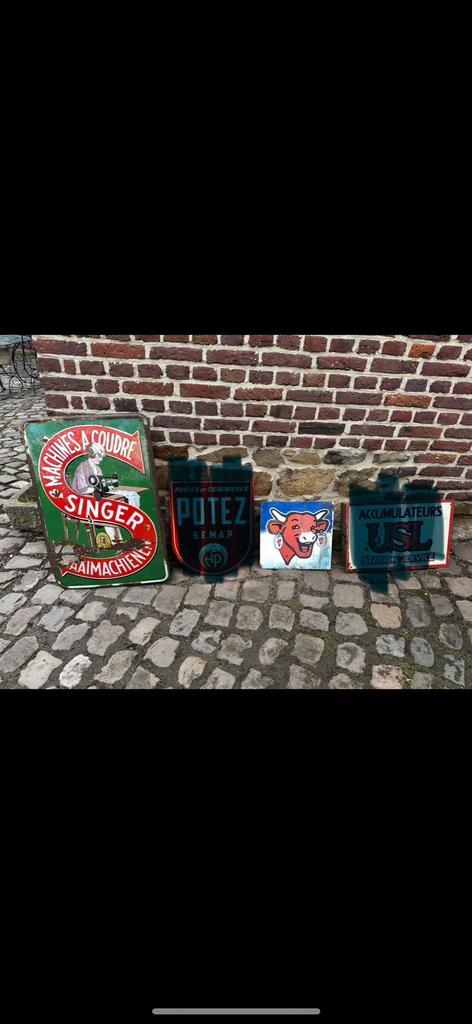 Geëmailleerde platen en reclamebladen. Vintage antiek, Verzamelen, Merken en Reclamevoorwerpen, Gebruikt, Reclamebord, Ophalen