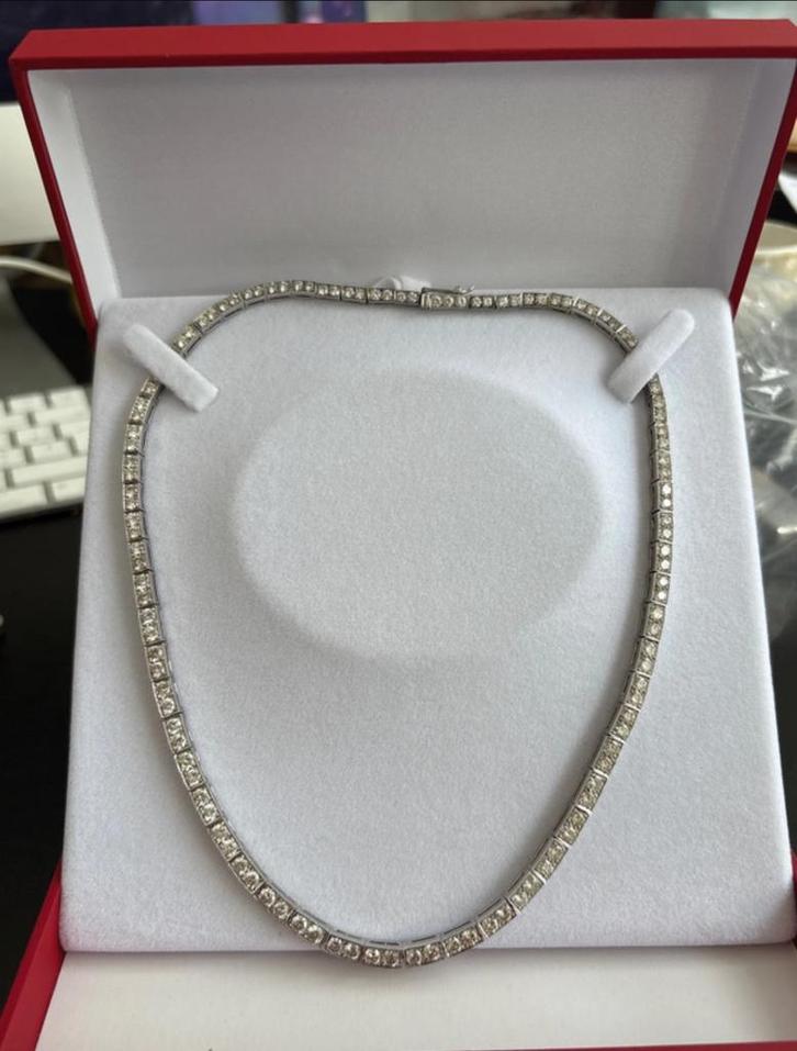 Halsketting met diamanten, Handtassen en Accessoires, Kettingen, Zo goed als nieuw, Goud, Wit, Ophalen of Verzenden