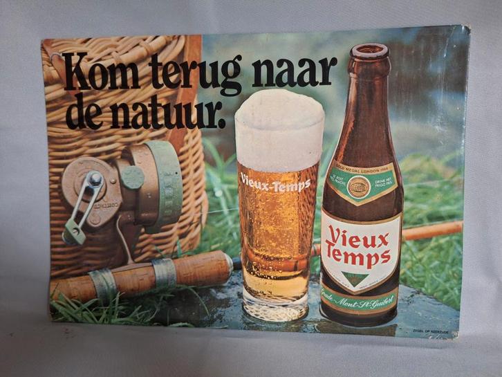 Café reclame bord 1971 Vieux Temps Grade Mont St Guibert, Verzamelen, Merken en Reclamevoorwerpen, Gebruikt, Reclamebord, Ophalen of Verzenden