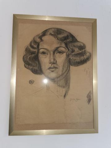 Uniek werk van Emile Baes  Houtskool tekening op papier  Ges beschikbaar voor biedingen