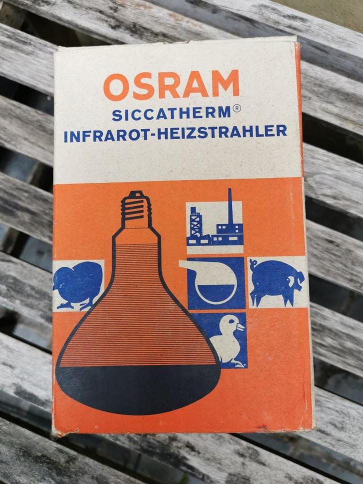 Vintage infrarood lamp E27 250W Osram siccatherm warmtelamp, Huis en Inrichting, Lampen | Losse lampen, Zo goed als nieuw, Gloeilamp