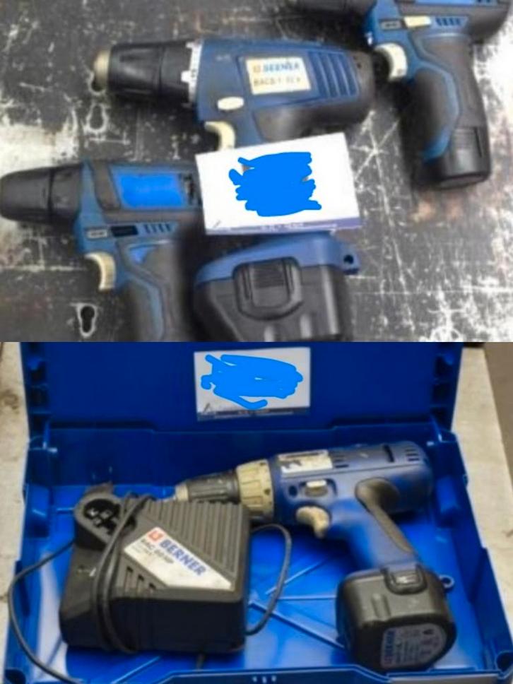 ✓ ENSEMBLE outils BERNER 2 Perceuses + 2 Visseuses, Doe-het-zelf en Bouw, Gereedschap | Boormachines, Gebruikt, Boor- en Schroefmachine