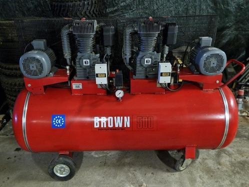 Brown tandem compressor 1.400 l/min 500 liter tank, Doe-het-zelf en Bouw, Compressors, Gebruikt, 6 tot 10 bar, 100 liter of meer