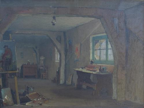 Piet Lippens (1890-1981): Atelier schilder (O/D, 86 x 57 cm), Antiek en Kunst, Kunst | Schilderijen | Klassiek, Ophalen of Verzenden