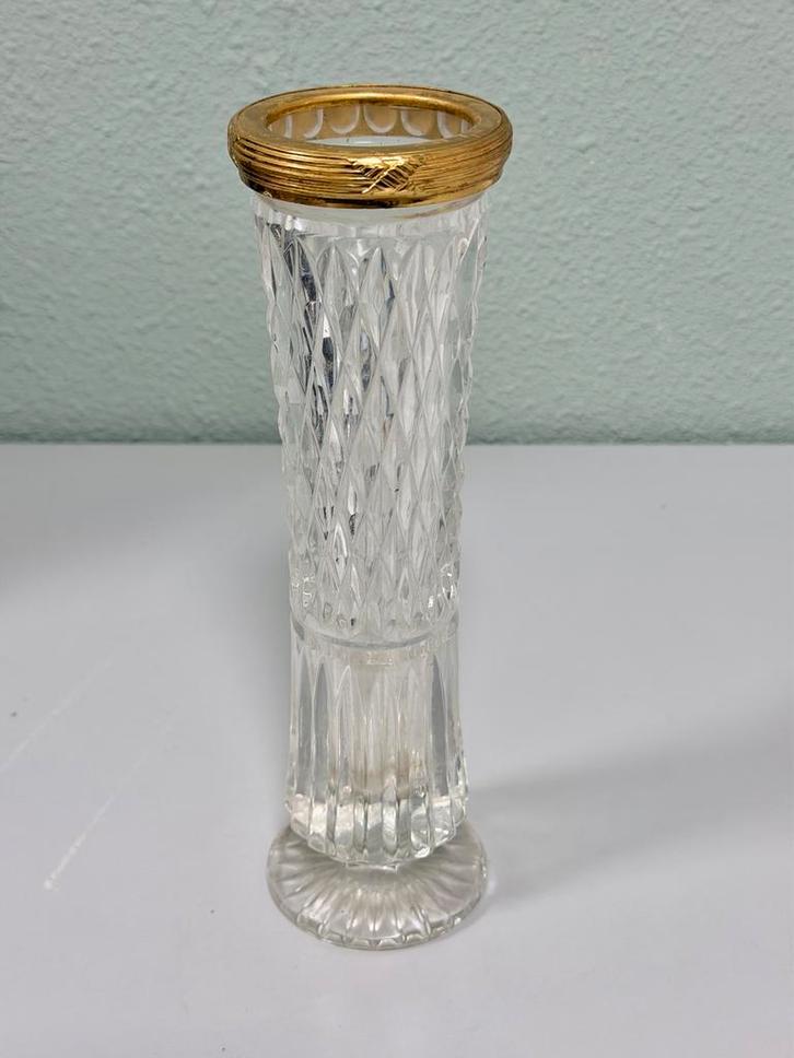 Vintage glazen vaas met goudkleurige rand – chique decoratie, Antiek en Kunst, Antiek | Vazen, Ophalen of Verzenden