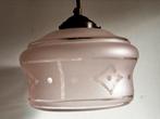 Roze glazen hanglamp 1950 met wijnrode snoer, Ophalen of Verzenden