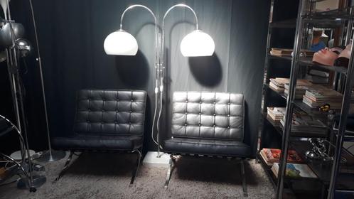 Barcelona chair zwart leer 2x, Huis en Inrichting, Fauteuils, Gebruikt, Leer, Ophalen