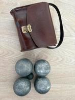 Set van 2x2 petanqueballen + cochonnet in vintage hoesje, Ophalen, Gebruikt