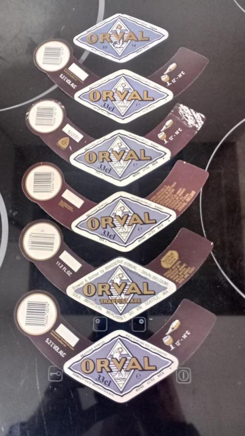 Brasserie bière lot 6 étiquettes Trappiste Orval différentes, Collections, Marques de bière, Utilisé, Autres types, Autres marques