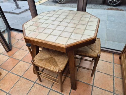 achthoekige eikenhouten keukentafel en 10x1 betegeld blad, Huis en Inrichting, Tafels | Eettafels, Gebruikt, 50 tot 100 cm, 100 tot 150 cm