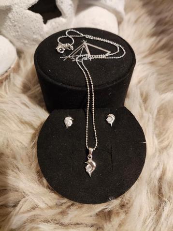 Ketting + oorbellen dolfijn met zirkonia steen beschikbaar voor biedingen