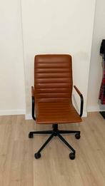 Cognac Leren Bureaustoel – Hoge Rug, Zwart Frame, Ophalen, Zo goed als nieuw, Zwart, Bureaustoel