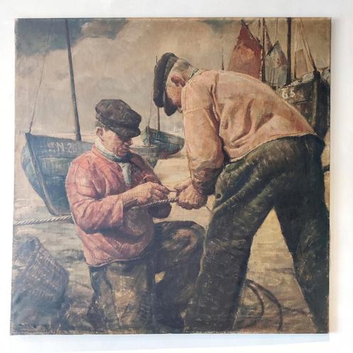 Schilderij Pierre Verbeke - visserstafereel 100x100cm, Antiek en Kunst, Kunst | Etsen en Gravures, Ophalen